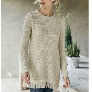 J. Jill Fringe Open Knit Boho Bohemian Fringe Long Tunic